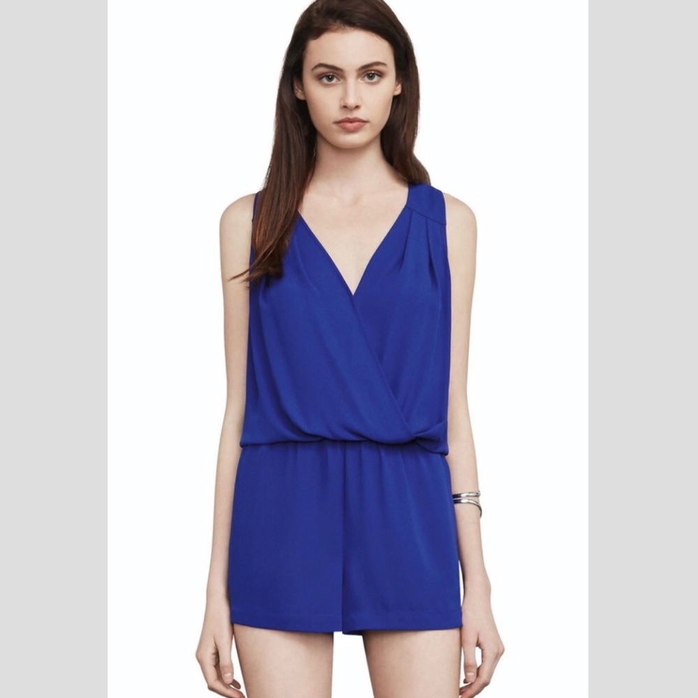 BCBG Thalia Pleated Romper in Royal Blue